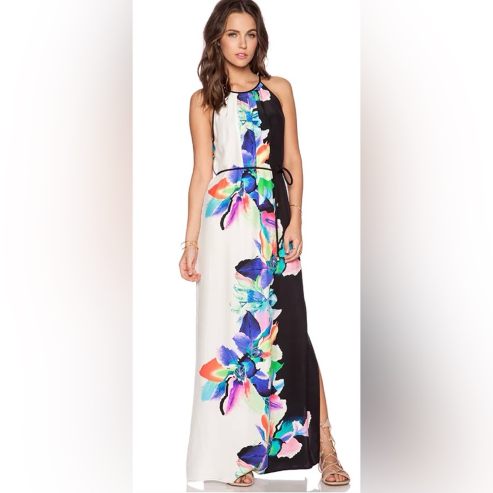 Amanda Uprichard Asymmetrical White and Blue Halter Floral Sundress